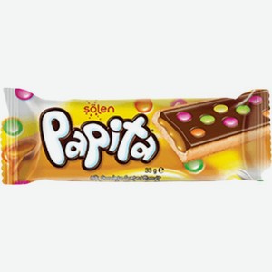 Печенье Papita с карамелью и сахарным драже покрытое молочным шоколадом 33г, 33 г