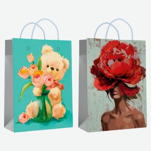 Пакет подарочный Centrum крафт Девушка -цветок/Мишка 11х14х6 см, 1 шт в ассортименте