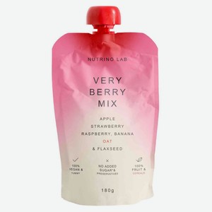 Пюре фруктово-злаковое Nutrino Lab Very Berry Mix Яблоко клубника малина банан с добавлением овса и льна Сербия, 180 г