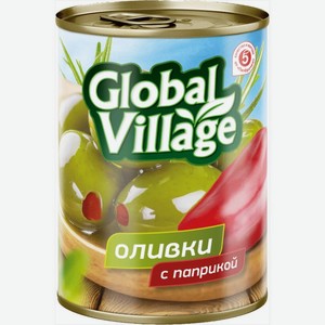 Оливки Global Village фаршированные наполнителем Паприка, 200г, 200 г