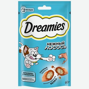 Лакомство Dreamies с добавлением лосося для взрослых кошек, 60г