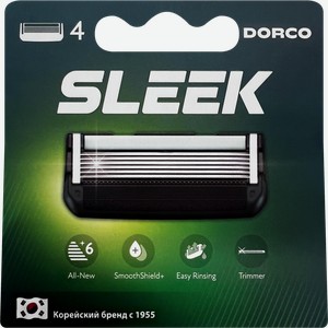 Кассеты сменные для бритья DORCO Sleek с 6 лезвиями, 4шт