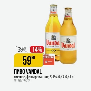 ПИВО VANDAL светлое, фильтрованное, 5,5%, 0,43-0,45 л