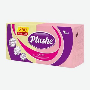 Салфетки бумажные Plushe Duet 1 слой 250шт в ассортименте