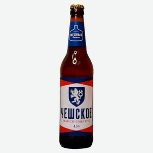 Пиво Чешское светлое фильтрованное 4.5% 0.45 л, стеклянная бутылка (Медный Великан)