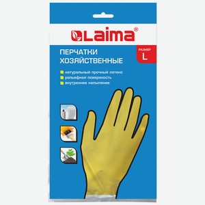 LAIMA Перчатки хозяйственные латексные Стандарт, цвет: Желтый, 1 шт, размер: L