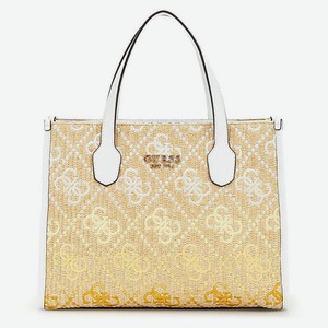 GUESS Сумка Silvana Raffia Tote, Цвет: бежевый