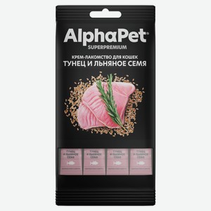 Крем-лакомство для кошек AlphaPet Superpremium тунец и льняное семя, 48 г