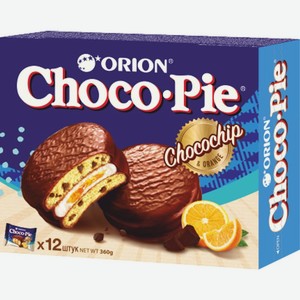 Пирожное Choco Pie Chocochip & Orange со вкусом апельсина и кусочками шоколада 360г, 360 г