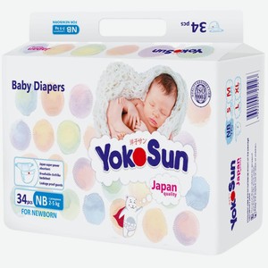 Подгузники YokoSun NB 2-5кг, 34шт, 34 шт