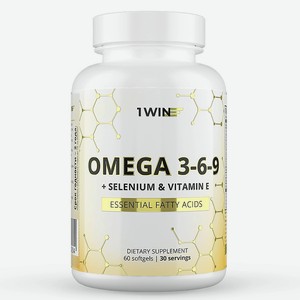 1WIN Витамины Омега 3-6-9 с селеном и витамином Е, рыбий жир Dietary Supplement Omega 3-6-9 with Selenium & Vitamin E, 60 шт.