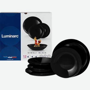 Набор тарелок LUMINARC Diwali Noir, на 4 персоны (суп, обед, десерт), черный, Арт. 20000003480, 12шт