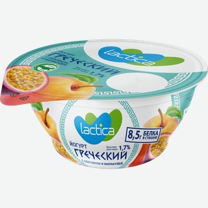 Йогурт LACTICA Греческий с персиком и маракуйей 1,7% двухслойный, без змж, 130г