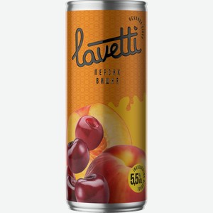 Сидр фруктовый LAVETTI со вкусом абрикоса и вишни, газированный ароматизированный сладкий фильтрованный пастеризованный, 0.25л