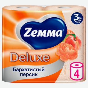 Туалетная бумага Zemma Deluxe Бархатистый персик 3 слоя, 4 рулона