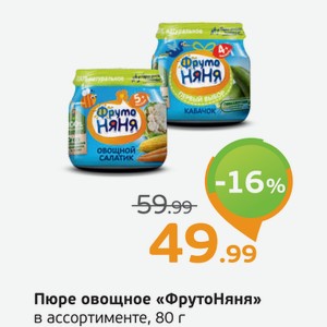 Пюре овощное  ФрутоНяня  в ассортименте, 80 г