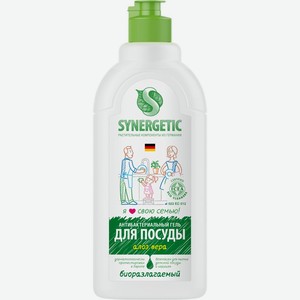 Средство д/мытья посуды SYNERGETIC и детских игрушек биоразлагаемое с ароматом Алоэ, Россия, 0,5 л