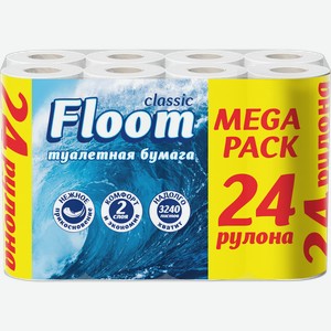 Бумага туалетная FLOOM 2 слоя белая, 24шт