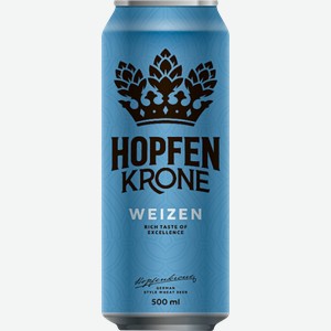 Пиво светлое HOPFENKRONE Вайцен пшеничное нефильтрованное пастеризованное неосветленное 5,4%, 0.5л