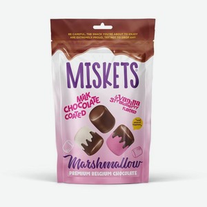Конфеты Miskets из молочного шоколада с маршмеллоу со вкусом клубники и ванили, 80г