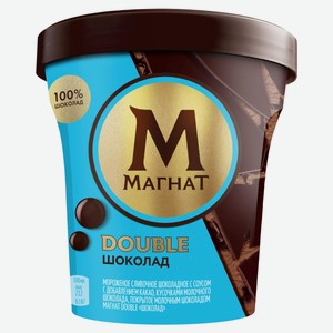 Мороженое сливочное «Магнат» Double Шоколад с шоколадным соусом и шоколадом ведерко, 310 г