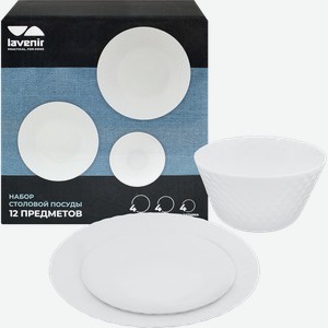 Набор столовый LAVENIR 12 предметов, стеклокерамика, Арт. 12PC LNWP WHITE