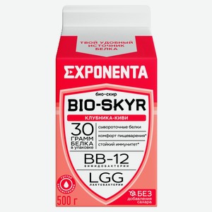 Напиток кисломолочный Exponenta BIO-SKYR Клубника-киви высокобелковый без добавления сахара 0% БЗМЖ Беларусь охлажденный, 500 г
