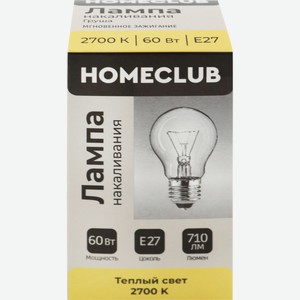 Лампа накаливания HOMECLUB Груша 60Вт,Е27 теплый свет., Беларусь