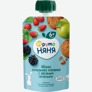 Д/п пюре ФРУТОНЯНЯ из яблок земл и ежев с овс печ д/дет раннего возраста м/у, Россия, 90 г