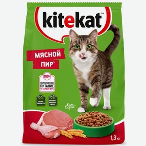 Корм Kitekat Мясной Пир сухой полнорационный для взрослых кошек 1.3кг, 1.3 кг