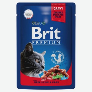 Влажный корм Brit Премиум (Premium) для кошек кусочки в соусе Говядина и горошек 85 г
