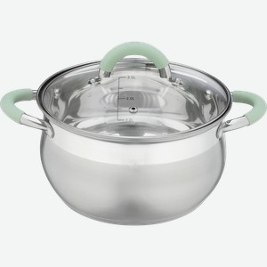 Кастрюля MALLONY Mentolo, из нержавеющей стали с крышкой, ручки с силиконом, 3.6л, Арт 103577