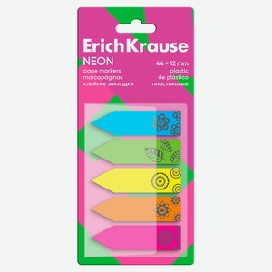 Закладки клейкие ErichKrause NEON пластиковые 44х12 мм, 5х25 шт