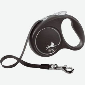 Поводок-рулетка Flexi Black Design S черный-серебро для собак до 15кг ремень 5м 1шт., 1 шт
