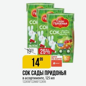 СОК САДЫ ПРИДОНЬЯ в ассортименте, 125 мл 1