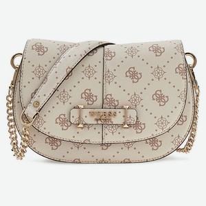 GUESS Сумка Carrie Logo Flap Shoulder Bag, Цвет: бежевый