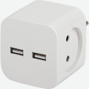 Тройник Эра без заземления 2USB 10А белый
