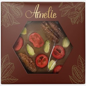 Шоколад молочный Amelie Пекан-Клюква-Лепестки фисташки 50г