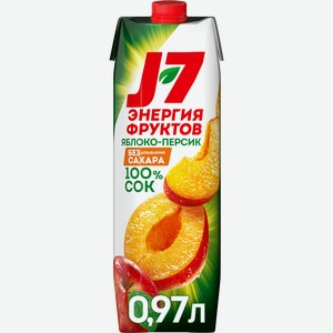 Сок J7 Яблоко и персик с мякотью, без сахара, 0.97л