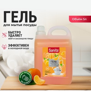 Средство для мытья посуды Sanita Мандарин и белый чай 5000 мл 1 упак.