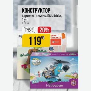 КОНСТРУКТОР вертолет; пикник, Kids Bricks, 1 уп.
