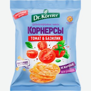 Чипсы цельнозерновые рисово-кукурузные DR KORNER с томатом и базиликом, 50г