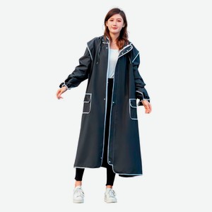Плащ-дождевик женский с перчатками черный, one size