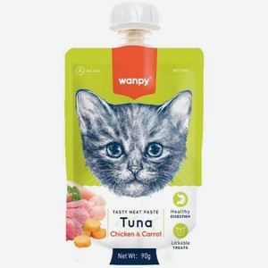 Корм Wanpy Мясной мусс из тунца и курицы с морковью консервированный для кошек, 90г, 90 г