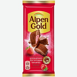 Шоколад Альпен Голд, С Клубнично-йогуртовой Начинкой, Молочный, 80 Г