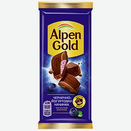 Шоколад Альпен Голд, С Чернично-йогуртовой Начинкой, Молочный, 80 Г