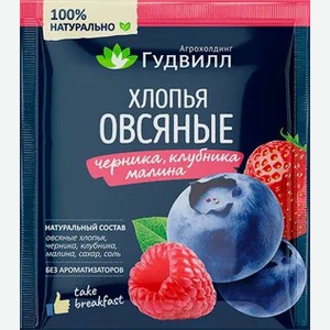 Хлопья овсяные «Гудвилл» с черникой, клубникой, малиной, 40 г