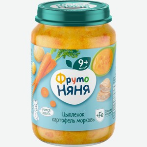 Пюре мясо-овощное ФРУТОНЯНЯ Картофель и морковь с цыпленком, с 9 месяцев, 190г