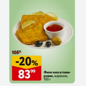 Филе хека в панировке, жареное, 100 г