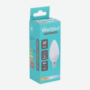 Лампа светодиодная Wellfort свеча 8Вт Е14 тёплый 23 г